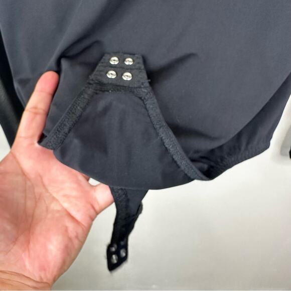 Intermix Bodysuit Womens Small Black V-Neck Sheer Mesh Long Sleeves - Picture 8 of 13